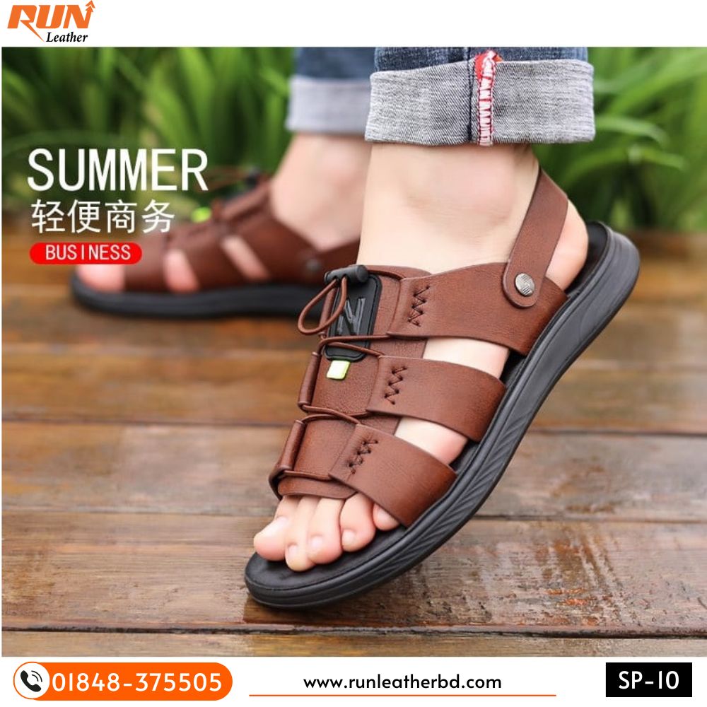 Mens fashionable Style Double Belt Casual Sandal Brown SP-10